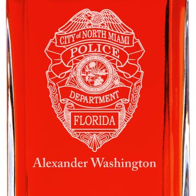Custom Engraved Police Badges  - Personalized Whiskey Decanter Set In Wood Gift Box - North Miami Police Badge