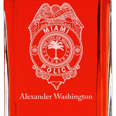 Custom Engraved Police Badges  - Personalized Whiskey Decanter Set In Wood Gift Box - Miami Police Badge