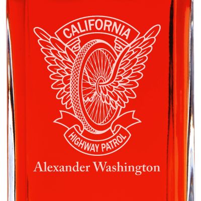 Custom Engraved - Police Badges - Personalized Whiskey Decanter In Wood Gift Box - California Highway Patrol Winged Wheel