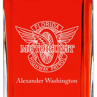 Custom Engraved - Police Badges - Personalized Whiskey Decanter In Wood Gift Box - Florida Motor Unit Highway Patrol