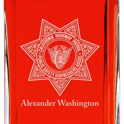 Custom Engraved Police Badges  - Personalized Whiskey Decanter Set In Wood Gift Box - CHP-PSDA Badge