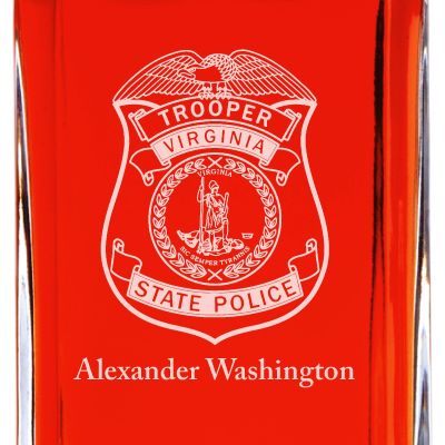 Custom Engraved Police Badges  - Personalized Whiskey Decanter Set In Wood Gift Box - Virginia State Police Badge
