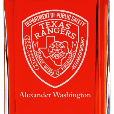 Custom Engraved - Police Badges - Personalized Whiskey Decanter In Wood Gift Box - Dept of Public Safety Texas Rangers Patch
