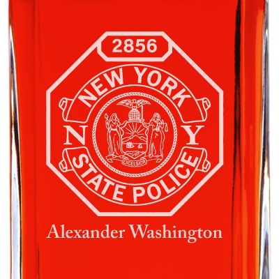 Custom Engraved Police Badges  - Personalized Whiskey Decanter Set In Wood Gift Box - New York State Police Badge