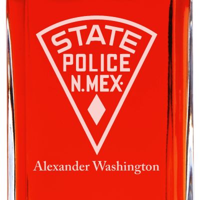 Custom Engraved Police Badges  - Personalized Whiskey Decanter Set In Wood Gift Box - State Police New Mexico Patch