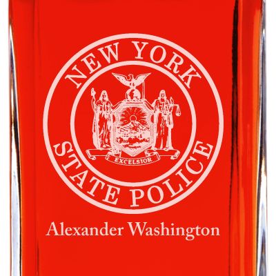 Custom Engraved Police Badges  - Personalized Whiskey Decanter Set In Wood Gift Box - New York State Police Patch