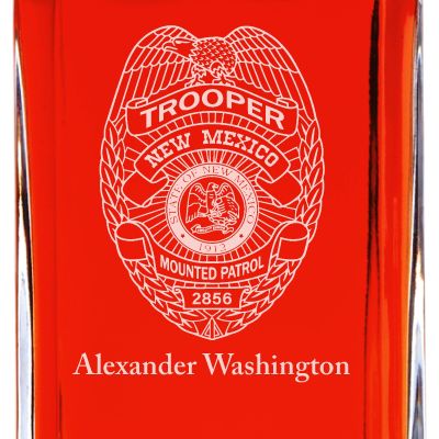 Custom Engraved - Police Badges - Personalized Whiskey Decanter In Wood Gift Box - New Mexico Mounted Patrol Badge