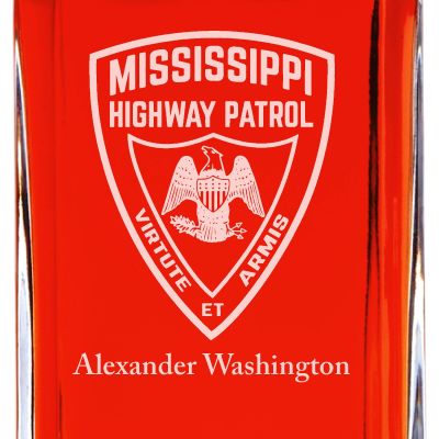 Custom Engraved - Police Badges - Personalized Whiskey Decanter In Wood Gift Box - Mississippi Highway Patrol Patch
