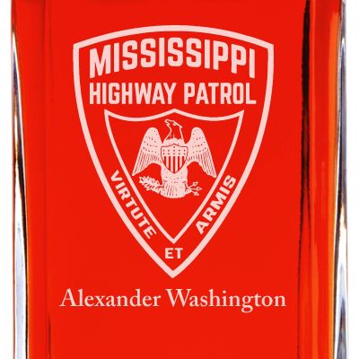 Custom Engraved Police Badges  - Personalized Whiskey Decanter Set In Wood Gift Box - Mississippi Highway Patrol Patch
