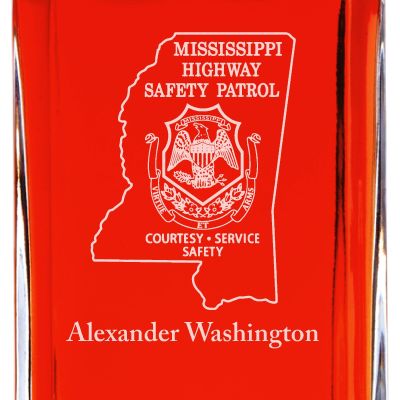 Custom Engraved Police Badges  - Personalized Whiskey Decanter Set In Wood Gift Box - Mississippi Highway Safety Patrol Patch