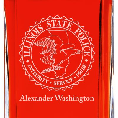 Custom Engraved - Police Badges - Personalized Whiskey Decanter In Wood Gift Box - Illinois State Police Patch