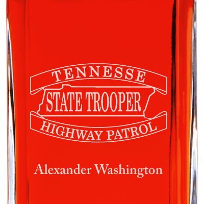 Custom Engraved Police Badges  - Personalized Whiskey Decanter Set In Wood Gift Box - Tennessee State Trooper Highway Patrol Patch