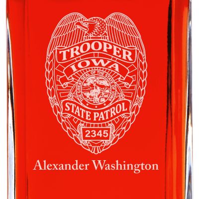 Custom Engraved - Police Badges - Personalized Whiskey Decanter In Wood Gift Box - Iowa State Patrol Badge