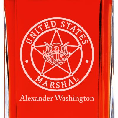 Custom Engraved Police Badges  - Personalized Whiskey Decanter Set In Wood Gift Box - United States Marshal Badge