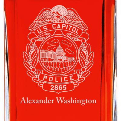 Custom Engraved Police Badges  - Personalized Whiskey Decanter Set In Wood Gift Box - US Capitol Police Badge
