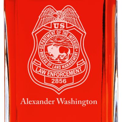Custom Engraved - Police Badges - Personalized Whiskey Decanter In Wood Gift Box - Dept of Interior Bureau of Land Management Badge