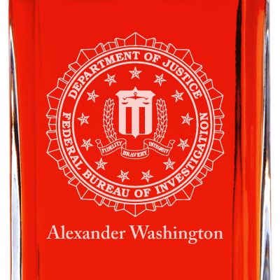Custom Engraved - Police Badges - Personalized Whiskey Decanter In Wood Gift Box - FBI Patch