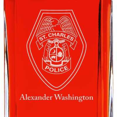 Custom Engraved Police Badges  - Personalized Whiskey Decanter Set In Wood Gift Box - St. Charles Missouri State Police Badge