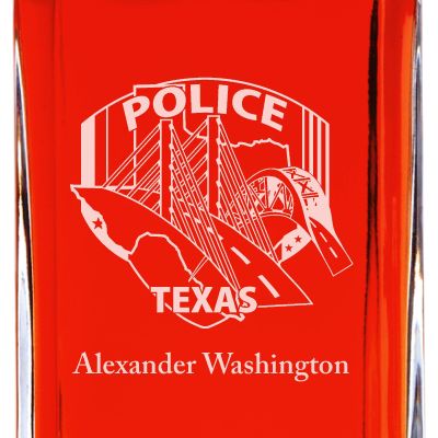 Custom Engraved Police Badges  - Personalized Whiskey Decanter Set In Wood Gift Box - Police Texas State Badge