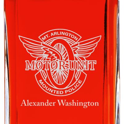 Custom Engraved Police Badges  - Personalized Whiskey Decanter Set In Wood Gift Box - Blank Winged Wheel Motor Unit