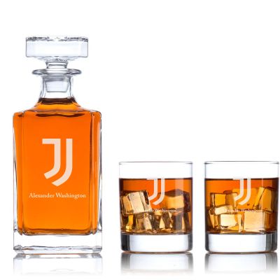 Engraved Juventus FC- Serie A League Italy Football - Personalized Classic Decanter Set with Old Fashioned Whiskey Glasses