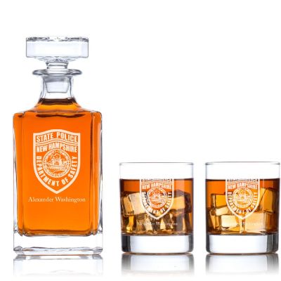 Custom Engraved - Police Badges - Classic Personalized Whiskey Decanter Set - State Police New Hampshire Patch