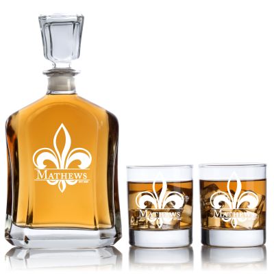 Fleur-de-lis Decanter Set - Wedding Gifts - Custom Personalized Couples Whiskey Decanter Set
