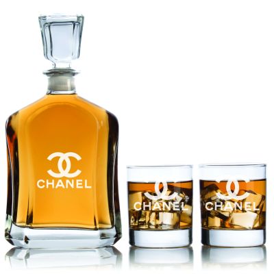 Personalized Chanel - Personalized Capital Decanter Set with Whiskey Glasses - Fashion Collection Set