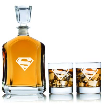 Personalized Superman - Personalized Capital Decanter Set with Whiskey Glasses - Superhero Theme Set