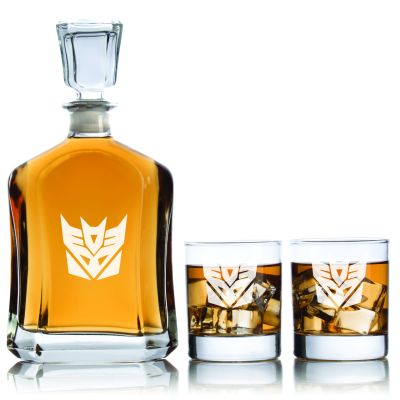 Personalized Decepticons - Personalized Capital Decanter Set with Whiskey Glasses - Superhero Theme Set
