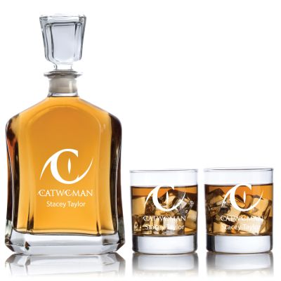 Cat Woman Decanter Set - Gifts For Him - Custom Personalized Man Cave Whiskey Decanter Set