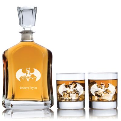 Batman and Silhouette Decanter Set - Gifts For Him - Custom Personalized Man Cave Whiskey Decanter Set
