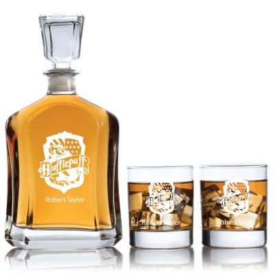 Engraved Hufflepuff - Capitol Decanter Set with Rocks Glasses - 3pcs