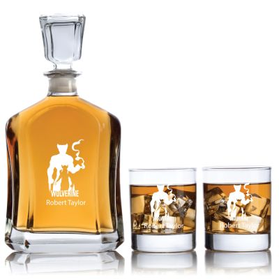 Engraved Wolverine - Capitol Decanter Set with Rocks Glasses - 3pcs