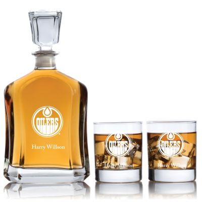 Engraved Hockey Olivers - Capitol Decanter Set with Rocks Glasses - 3pcs