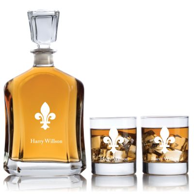 Engraved Hockey Quebec Nordiques - Capitol Decanter Set with Rocks Glasses - 3pcs