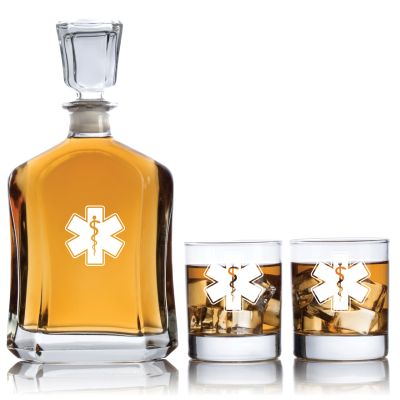 Engraved Star of Life - Personalized Capitol Decanter Set with Old Fashion Whiskey Glasses