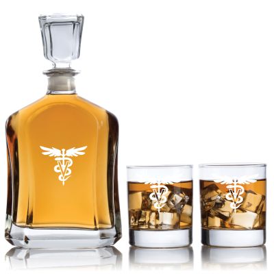 Engraved Veterinary - Personalized Capitol Decanter Set with Old Fashion Whiskey Glasses