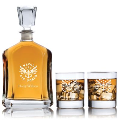 Engraved Naval Air Force - Personalized Capitol Decanter Set with Old Fashion Whiskey Glasses