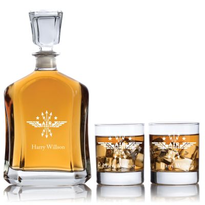 Engraved Air Force - Personalized Capitol Decanter Set with Old Fashion Whiskey Glasses