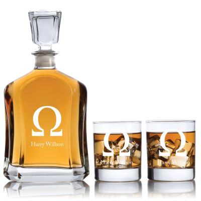 Engraved Omega - Personalized Capitol Decanter Set with Old Fashion Whiskey Glasses