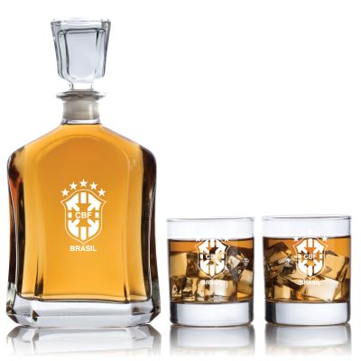 Engraved Brazilian Football Confederation - Personalized Capitol Decanter Set with Old Fashioned Whiskey Glasses