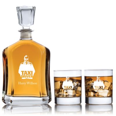 Engraved Taxi - Personalized Capitol Decanter Set with Old Fashioned Whiskey Glasses