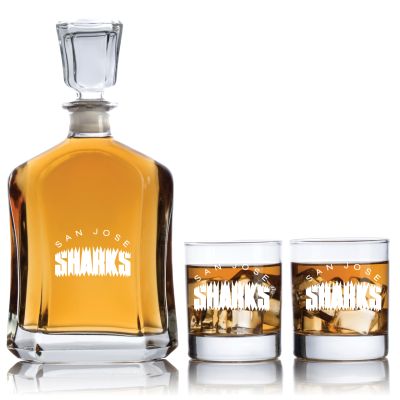 Engraved San Jose Sharks - Personalized Capitol Decanter Set with Old Fashioned Whiskey Glasses