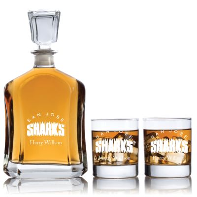 Engraved San Jose Sharks - Personalized Capitol Decanter Set with Old Fashioned Whiskey Glasses