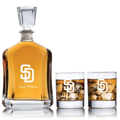 Engraved San Diego Padres - Personalized Capitol Decanter Set with Old Fashioned Whiskey Glasses