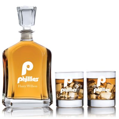 Engraved Philadelphia Phillies - Personalized Capitol Decanter Set with Old Fashioned Whiskey Glasses