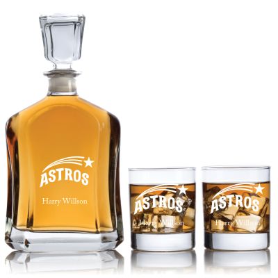 Engraved Astros - Personalized Capitol Decanter Set with Old Fashioned Whiskey Glasses