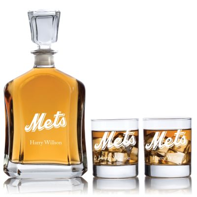 Engraved Mets Logo - Personalized Capitol Decanter Set with Old Fashioned Whiskey Glasses