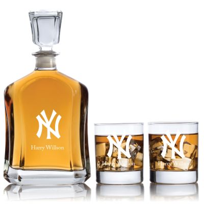 Engraved NY Yankees - Personalized Capitol Decanter Set with Old Fashioned Whiskey Glasses
